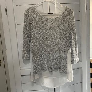 The Limited sweater blouse. White and gray with sheer white underlay.